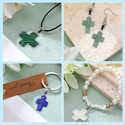 20Pcs Cherry Quartz Glass/Natural Rose Quartz/Green Aventurine/Crazy Agate/ Unakite/Quartz Crystal/Blue Spot Jasper Cross Pendants G-YW0002-28-1