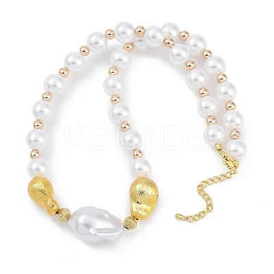 Rack Plating Brass & ABS Imitation Pearl Beaded Necklaces NJEW-P317-13B-G-1