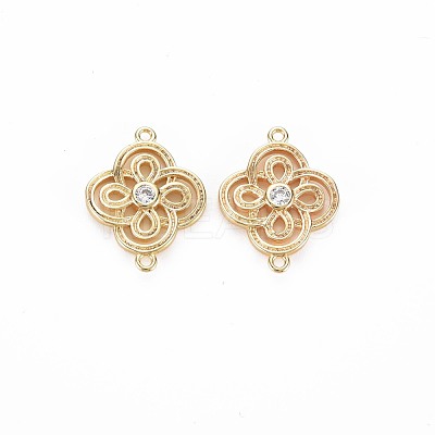 Brass Micro Pave Clear Cubic Zirconia Connector Charms KK-S356-712-1