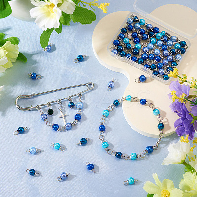 70Pcs 7 Colors Glass Pearl Round Connector Charms PALLOY-TA00265-1
