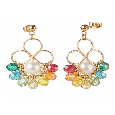 Flower Colorful Glass Beads Dangle Earrings for Girl Women X1-EJEW-TA00010-1