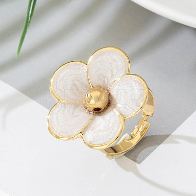 Flower Alloy Enamel Finger Rings for Women FS-WG5F22E-02-1