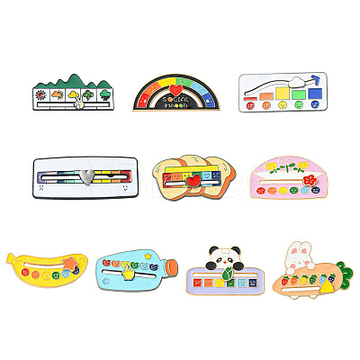 10Pcs 10 Styles Mood Social Battery Sliding Enamel Pins JEWB-CJ0001-52-1