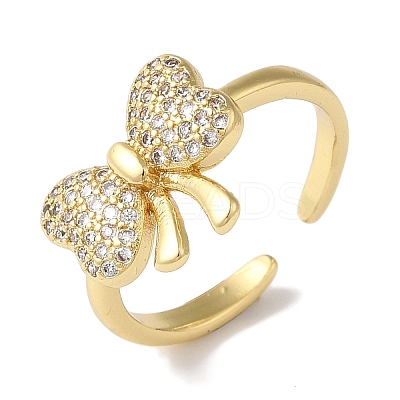 Bowknot Brass Micro Pave Clear Cubic Zirconia Open Cuff Rings for Women LS-RJEW-C098-03G-1