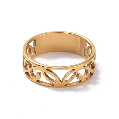 Ion Plating(IP) 201 Stainless Steel Hollow Leaf Finger Ring for Women RJEW-J051-46G-1