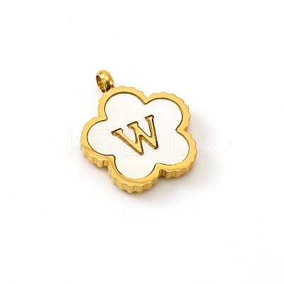 Golden Tone Stainless Steel Pave White Shell Letter Flower Charms PW-WGC5230-23-1