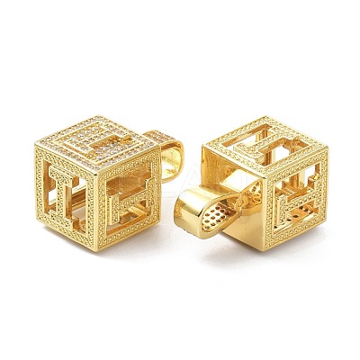 Alphabet Brass Micro Pave Clear Cubic Zirconia Pendants ZIRC-O045-01G-I-1