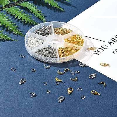 DIY Zinc Alloy Lobster Claw Clasps & 304 Stainless Steel Open Jump Rings & Brass Bead Tips Making Findings Kits DIY-FS0006-92-1