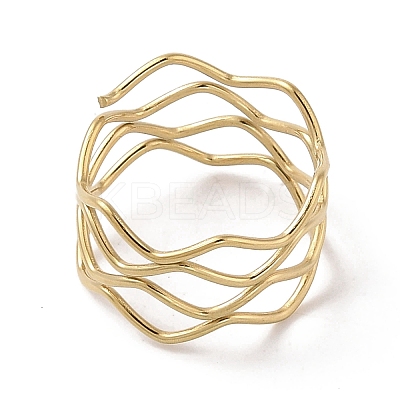 Ion Plating(IP) 304 Stainless Steel Wave Finger Rings for Women RJEW-G315-07D-G-1