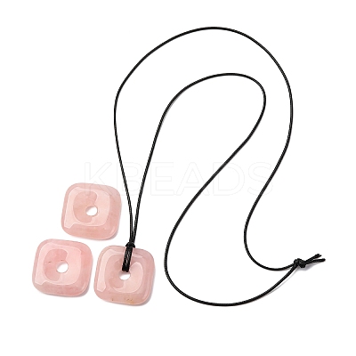 Natural Rose Quartz Square Pendants Black PU Leather Cord Necklaces NJEW-K285-01D-1