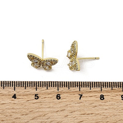 Brass Clear Cubic Zirconia Butterfly Stud Earrings EJEW-L261-029B-G-1