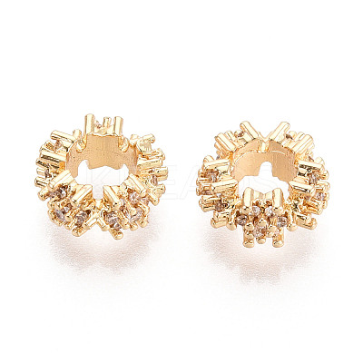 Brass Micro Pave Clear Cubic Zirconia European Beads KK-N275-05G-1