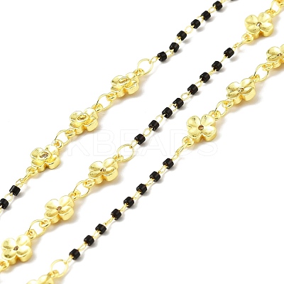 Handmade Eco-friendly Brass Flower Link Chains with Clear Cubic Zirconia CHC-E023-10G-1