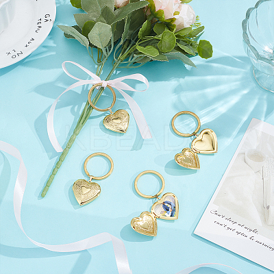 4Pcs Brass Heart Locket Keychain KEYC-UN00018-1