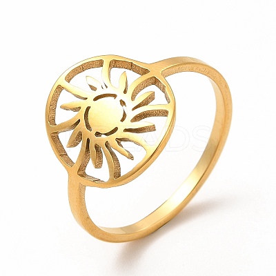 201 Stainless Steel Hollow Out Sun Finger Ring for Women LS-RJEW-K239-09G-1