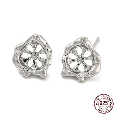 Rhodium Plated Flower 925 Sterling Silver Stud Earring Findings STER-Q192-17P-1