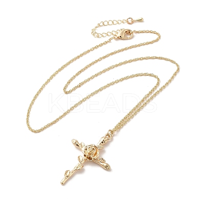 304 Stainless Steel Cross with Flower Pendant Necklaces for Women NJEW-A020-03F-G-1