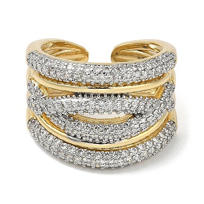Rack Plating Brass Micro Pave Cubic Zirconia Cuff Finger Rings for Women RJEW-C114-16B-G-1