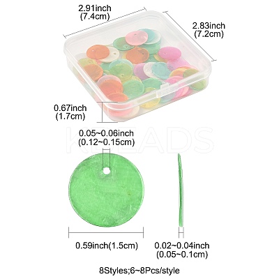 56Pcs 8 Colors Spray Painted Natural Capiz Shell Disc Charms BSHE-FS0001-10-1