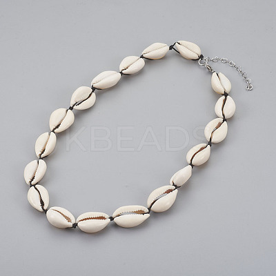 Cowrie Shell Beaded Necklaces NJEW-JN02293-1