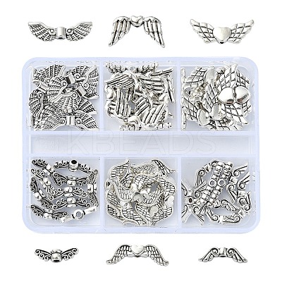 60Pcs 6 Styles Tibetan Style Alloy Wing Beads TIBEB-YW0001-25-1