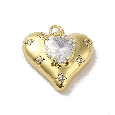 Rack Plating Brass Micro Pave Clear Cubic Zirconia Pendant KK-H473-05G-01-1