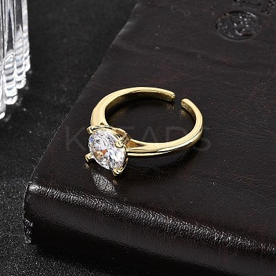 Brass Micro Pave Cubic Zirconia Cuff Open Rings for Women RJEW-B160-04G-1