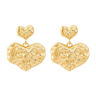Hammered Heart Brass Dangle Stud Earrings EJEW-R025-23G-1