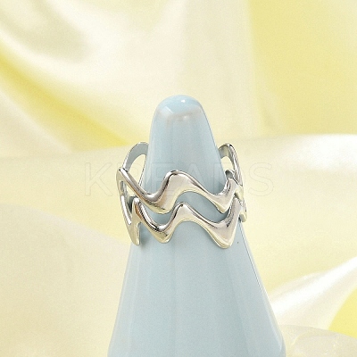 Wave 304 Stainless Steel Open Cuff Rings for Women LS-RJEW-G338-18P-1