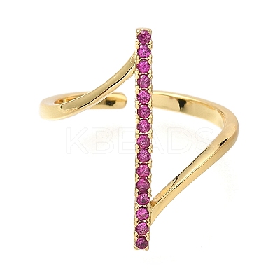 Rack Plating Brass Micro Pave Cubic Zirconia Open Cuff Rings for Women RJEW-M022-03G-1