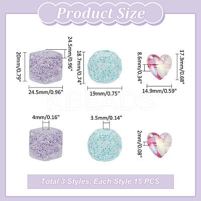 45pcs 3 styles Transparent Crackle Acrylic Beads TACR-PH0001-76-1