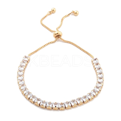 Brass Pave Clear Cubic Zirconia Square Box Chain Slider Bracelets BJEW-YWC0002-10B-G-1