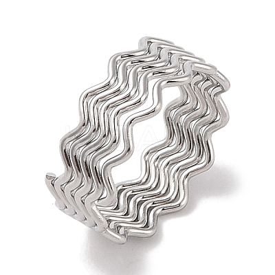 Non-Tarnish 304 Stainless Steel Wave Finger Rings for Women RJEW-G315-07C-P-1