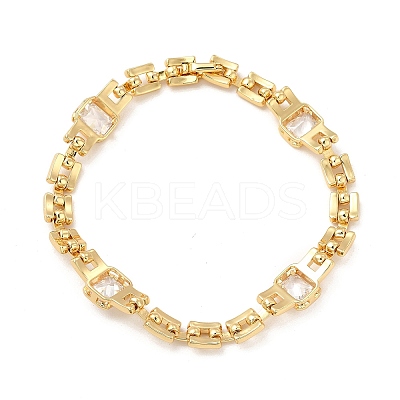 Glass Rectangle Link Chain Bracelet with Panther Chains BJEW-I309-01-1