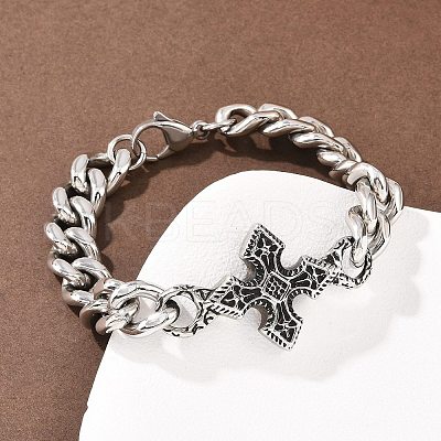 Stainless Steel Cuban Link Chian Bracelets BJEW-D379-04ASP-1