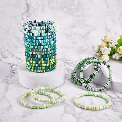 Handmade Polymer Clay Heishi Surfer Stretch Bracelets Set BJEW-SW00099-04-1