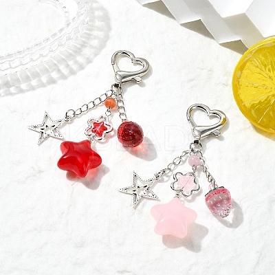 Strawberry and Star Acrylic & Glass Pendant Decoration HJEW-YW00040-01-1