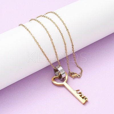 304 Stainless Steel Love Key Pendant Necklaces for Women NJEW-B149-03GP-1