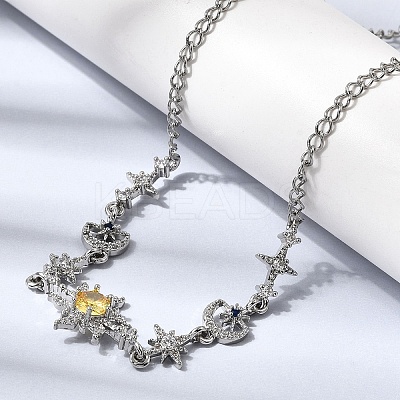 Brass Micro Pave Cubic Zirconia Sun & Moon & Star Pendant Necklaces NJEW-B157-17P-1