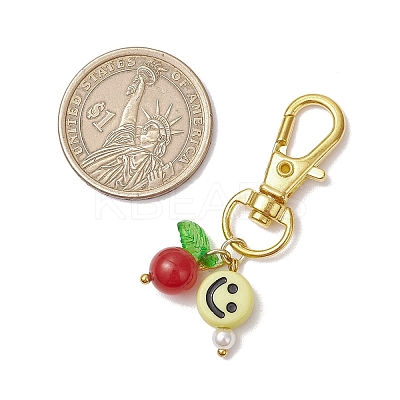 6Pcs Smiling Face Acrylic & Natural Lemon Jade & Quartz & Amethyst & Rose Quartz & Quartz Crystal & Dyed Malaysia Jade Pendant Decorations HJEW-JM03151-1