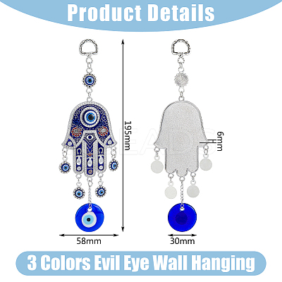 3Pcs 3 Cololrs Bohemian Tribal Metal Pendant with Devil's Eye Design Hand Keychain KEYC-DC0021-28-1