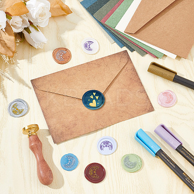 Brass Wax Seal Stamps with Wood Handle AJEW-WH0412-0232-1