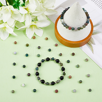 65Pcs Round Natural Indian Agate Beads G-SC0003-57-1