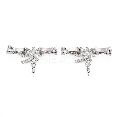 Brass Micro Pave Clear Cubic Zirconia Peg Bails Fold Over Clasps KK-S360-178-1