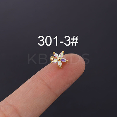 Flower 316L Surgical Stainless Steel Micro Pave Cubic Zirconia Cartilage Earrings WGAF33A-03-1