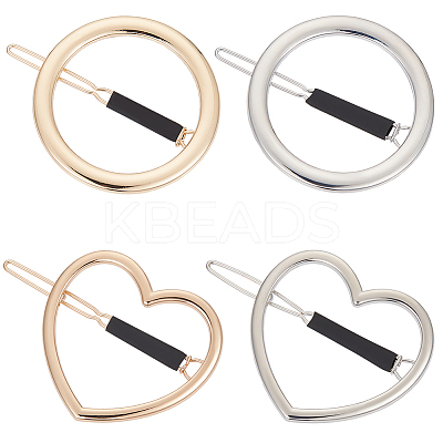 MAKERER 4Pcs 4 Style Alloy Hollow Heart & Ring Hair Pin PHAR-GO0001-01-1