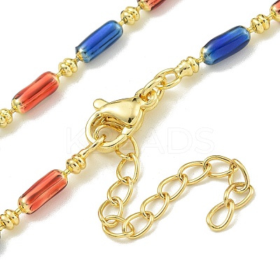 Brass Enamel Column Link Chain Necklaces NJEW-H039-02B-03G-1