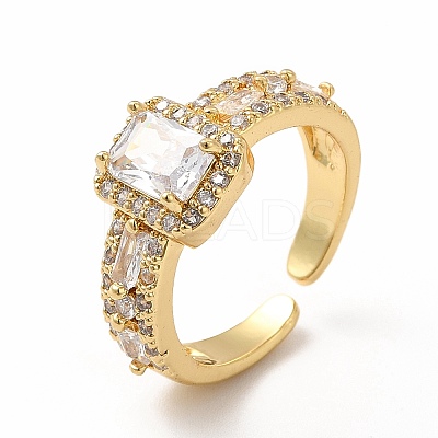 Cubic Zirconia Rectangle Open Cuff Ring RJEW-G281-07G-1