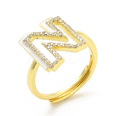 Mixed Color Enamel Initial Letter Adjustable Ring with Clear Cubic Zirconia RJEW-P045-01G-N-1