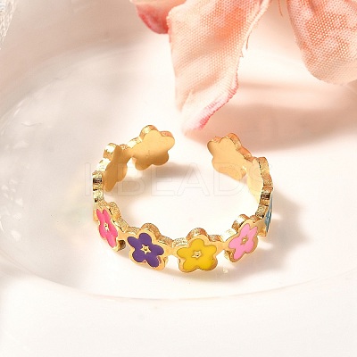 201 Stainless Steel Enamel Open Cuff Ring for Women LS-RJEW-A053-04G-03-1